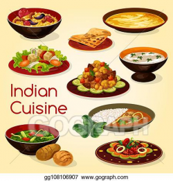 Vector Stock - Indian cuisine, rice, meat and vegetable ...