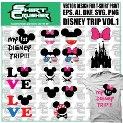 Disney Clip art-Printable vector t shirt design. Svg, Eps, Dxf, Png set up  for print. dtg, screen print, vinyl cutter