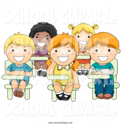 Clip Art of Diverse Happy School Kids Sitting at Their Desks ...