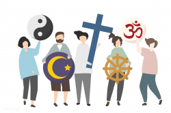 Download premium illustration of People holding diverse religious symbol