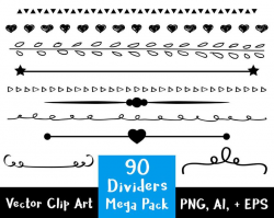 Line Divider Clipart - 90 Dividers Mega Pack, Wedding Clipart, Page Divider  Clipart, Divider Graphics, Border Clipart Doodle, Commercial Use