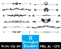 12 Decorative Dividers, Flourish Clipart, Text Divider ...