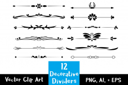 12 Decorative Dividers, Flourish Clipart, Text Divider ...