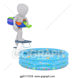 Drawing - Cartoon figure on diving board above kiddie pool ...