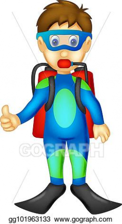 Vector Clipart - Cute divers cartoon standing with smile and ...