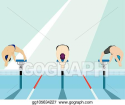 Vector Art - Swimmers jumping off the starting block in ...