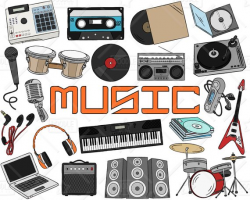 Music Clipart Vector Pack, Electronic Music Doodles, Pop ...