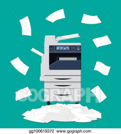 EPS Vector - Pile of paper documents and printer. Stock ...