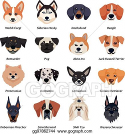 Vector Stock - Purebred dogs faces icon set. Stock Clip Art ...