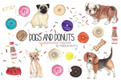 Dog Clip Art, Donut Clipart, Watercolor Dogs Clipart, Beagle Clipart, Pug  Clipart, Sprinkles Clipart, Bulldog Clip Art, Pets Clipart