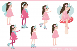 Adorable Girls Clipart-, roller skating, fairy, ice skating
