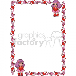 Frame with little girls holding hearts in pink, red and purple clipart.  Royalty-free clipart # 133952