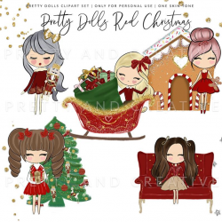 Christmas Girl Clipart, Doll Clipart, Christmas Clipart, Fashion Clipart,  holiday clipart, christmas graphics, santa claus clipart,