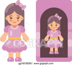 Vector Illustration - Cute doll in pink dress in a box flat ...