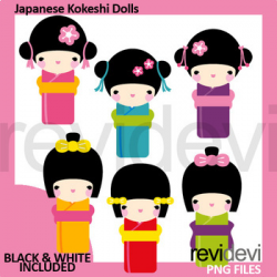 Japanese girls clip art, kokeshi dolls clipart