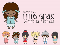 Premium Vector Clipart - Kawaii Girls Clipart - Kawaii Children Clip art  Set - High Quality Vectors - Instant Download - Kawaii Clipart