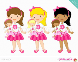 Pink Flower Dolly and Me Girl Cute Digital Clipart, Cute Girl Doll, Pink  Clip art, Little Girl Graphics, Cute Girl Doll Illustration, #1204