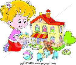 Vector Stock - Girl with a doll and toy house. Clipart ...