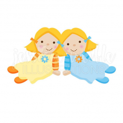 Twin Dolly Cute Digital Clipart, Play Dolls Clip art, Rag Doll Graphics,  Twin Rag Doll Illustration, #297
