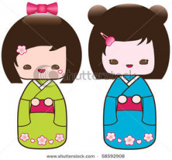 Set of Two Kokeshi Dolls Clip Art Image