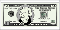 Clip Art: Ten Dollar Bill Color Front I abcteach.com | abcteach