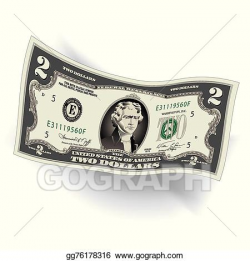 Vector Clipart - Stylized drawing of a 2 dollar bill. Vector ...