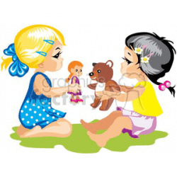 Twp small girls playing with dolls clipart. Royalty-free clipart # 369356