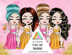 Vacay Mode Dolls Clipart African American Cute Planner Doll Pink Yellow  Fashion Sticker Summer Glam Icon Girl Daily Task Dolls Printable PNG