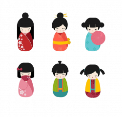 Japanese dolls Kokeshi Clip art - A variety of kimono girls cartoon ...