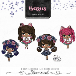 Berries Doll Clip art | Cute Dark Skin Girl Illustration , Strawberry  Blueberry Cat, digital graphic, planner sticker, emoticon, die cut