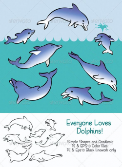 Cute Dolphins playing in the Sea #GraphicRiver Sweet and ...
