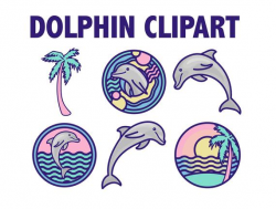 DOLPHIN CLIPART - tropical beach icons, ocean marine life ...