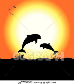 Vector Art - Dolphins at sunset. Clipart Drawing gg57539360 ...