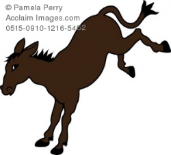 Clip Art Illustration of a Cartoon Donkey Kicking With His Back