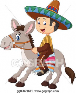 Vector Art - Mexican men riding a donkey . EPS clipart ...