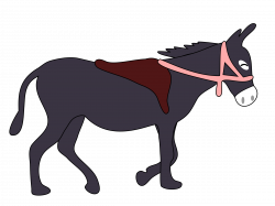 Clipart - donkey is smiling with a saddle and a pink bridle