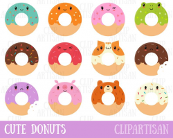 Kawaii Donuts Clipart / Cute Donut Clipart / Doughnuts Clip Art