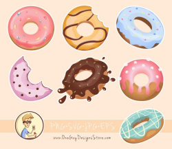 Cute Donuts Clipart, PNG Doughnuts Clip art Bundle ...