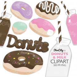 Donuts and Milk clipart, Donut clipart, Milk clipart, Cream filled donut  art, Chocolate milk clip art, Donuts with sprinkles, commercial use