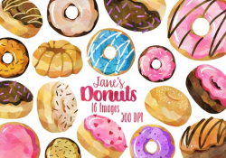 Watercolor Donut Clipart - Pastry Download - Instant Download - Breakfast -  Junk Food - Sweets