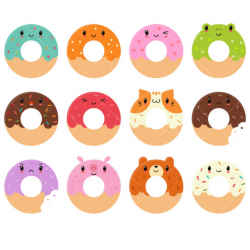Kawaii Donuts Clipart / Cute Donut Clipart / Doughnuts Clip