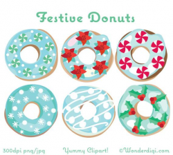 Donuts Clip Art - Christmas Donuts Clipart -Winter Donut Clip Art -  Christmas Clipart