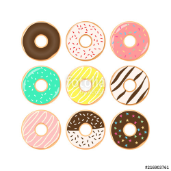 Colorful donuts cartoon set. Doughnuts with sprinkles, pink ...