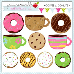 Coffee and Donuts Cute Digital Clipart for Commercial or ...