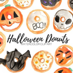 Watercolor Halloween Donuts Clipart