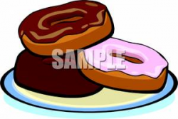Three Donuts On A Plate - Royalty Free Clipart Picture