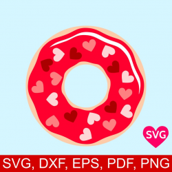 Valentine's Day Donut SVG file for Cricut, Valentine Donut SVG design,  Valentines Doughnut with Hearts SVG, Printable Love Donut clipart
