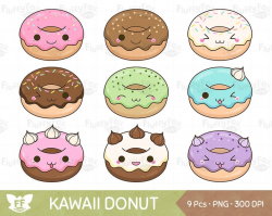 Kawaii Donut Clipart, Doughnut Clip Art, Snack Sweets Cute Pastry Vanilla  Pastel Creamy Food Dessert Bakery Emoji Face PNG Graphic Download