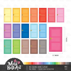 30 Colors Door Clipart - Instant Download