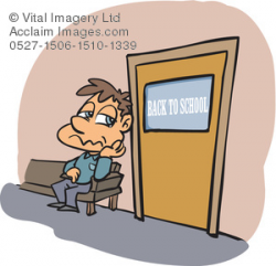 Clipart Illustration of a Man Outside a School Door